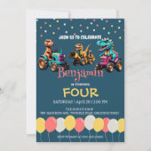 Dinosaurier Traktor Ballon Schule Geburtstag Einladung (Vorderseite)