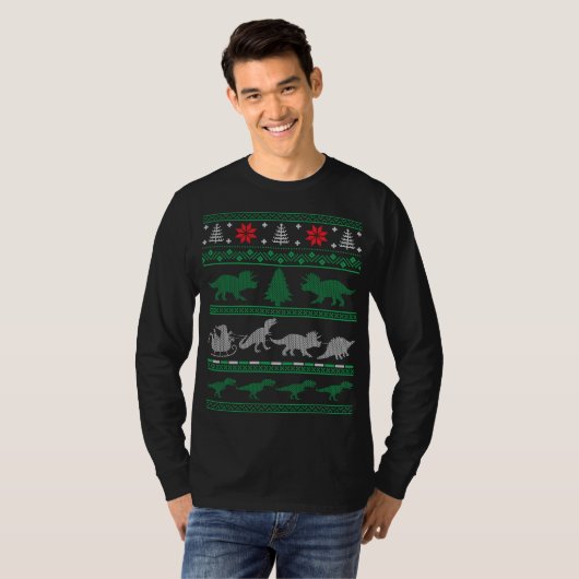 Dinosaurier Tree Rex T-rex Ugly Christmas Sweater T-Shirt (Vorne ganz)