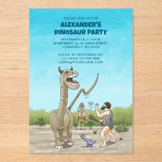 Dinosaurier treffen auf die Steinzeit Acryleinladungen