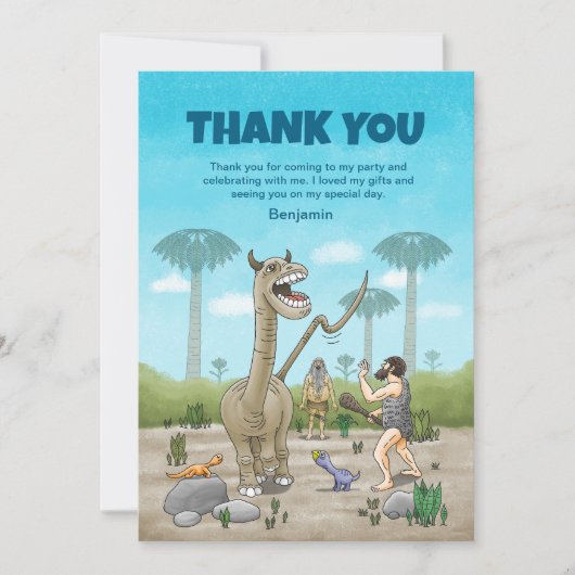 Dinosaurier treffen auf die Steinzeit Dankeskarte (Vorderseite)