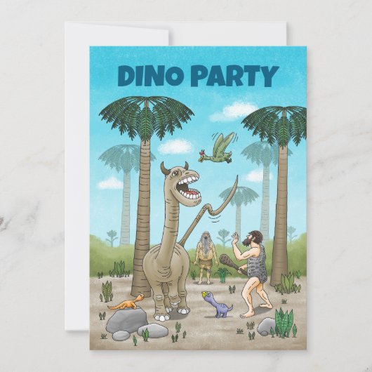Dinosaurier treffen auf die Steinzeit Einladung (Vorderseite)
