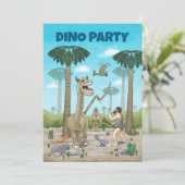 Dinosaurier treffen auf die Steinzeit Einladung (Stehend Vorderseite)