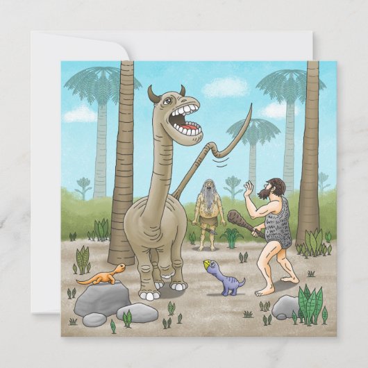 Dinosaurier treffen auf die Steinzeit Einladung (Vorderseite)