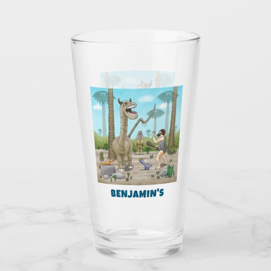 Dinosaurier treffen auf die Steinzeit Glas (Vorderseite)