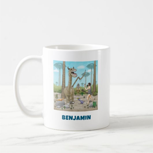 Dinosaurier treffen auf die Steinzeit Kaffeetasse (Links)