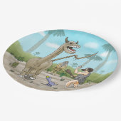 Dinosaurier treffen auf die Steinzeit Pappteller (Schrägansicht)