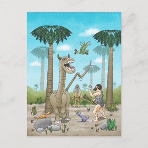 Dinosaurier treffen auf die Steinzeit Postkarte