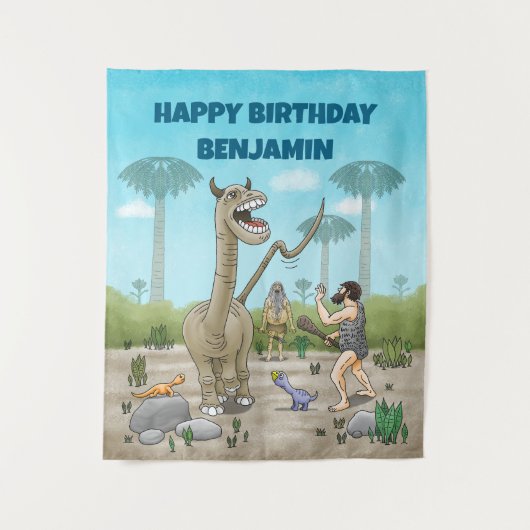 Dinosaurier treffen auf die Steinzeit Wandteppich (Vorderseite)