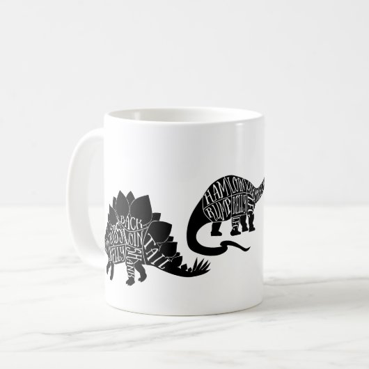 Dinosaurier Trex Diplodocus Fleisch schneidet Kaffeetasse (Vorderseite Links)