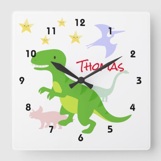 Dinosaurier TRex Quadratische Wanduhr (Vorderseite)