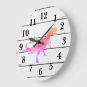 Dinosaurier Trex Rosa Dekor Rustikale Shiplap Große Wanduhr (Winkel)