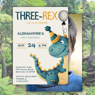 Dinosaurier Trex Three Rex 3. Geburtstag Party Fot Einladung