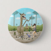 Dinosaurier trifft auf die Steinzeit Button (Vorderseite)