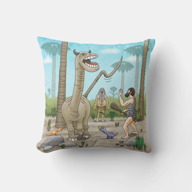 Dinosaurier trifft auf die Steinzeit Kissen (Vorderseite)