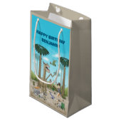 Dinosaurier trifft auf die Steinzeit Kleine Geschenktüte (Vorderseite Schrägansicht)