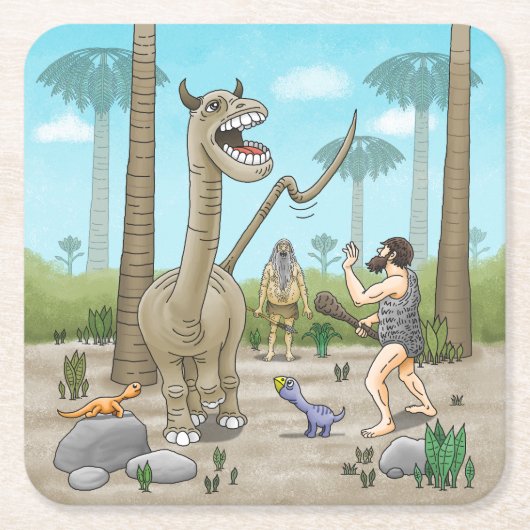 Dinosaurier trifft auf die Steinzeit Rechteckiger Pappuntersetzer (Vorderseite)