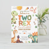 Dinosaurier TWO-REX Junge 2. Geburtstag einladen. Einladung (Stehend Vorderseite)