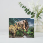 Dinosaurier Tyrannosaurus Triceratops Angriff Post Postkarte (Stehend Vorderseite)