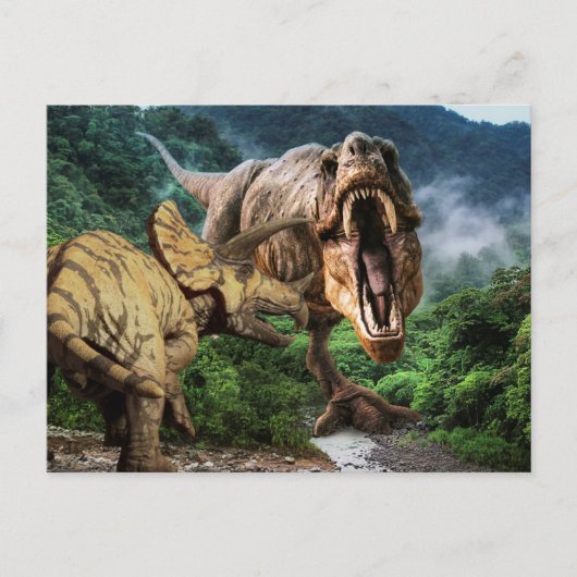 Dinosaurier Tyrannosaurus Triceratops Angriff Post Postkarte (Vorderseite)