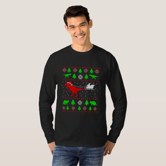 Dinosaurier Ugly Christmas Sweater für Erwachsene  T-Shirt (Vorne ganz)