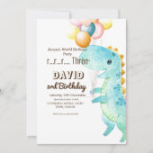 Dinosaurier und Ballons Einladung zum Geburtstag (Vorderseite)