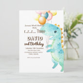 Dinosaurier und Ballons Einladung zum Geburtstag (Stehend Vorderseite)