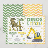 Dinosaurier- und Baustellen-Joint Geburtstag Einladung (Vorne/Hinten)