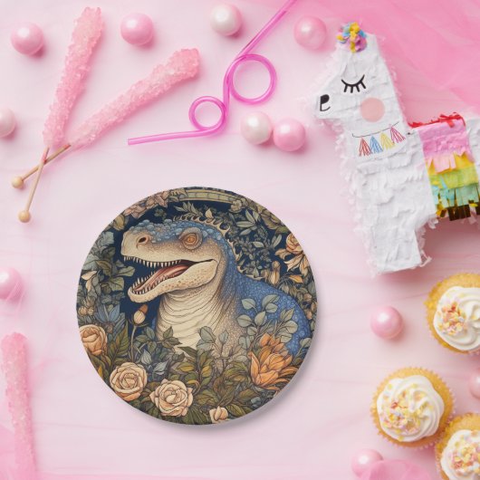 Dinosaurier und Blume Jugendstil Pappteller (Party)