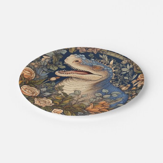 Dinosaurier und Blume Jugendstil Pappteller (Schrägansicht)
