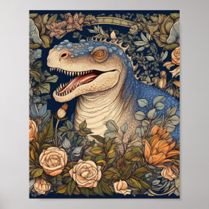Dinosaurier und Blume Jugendstil Poster