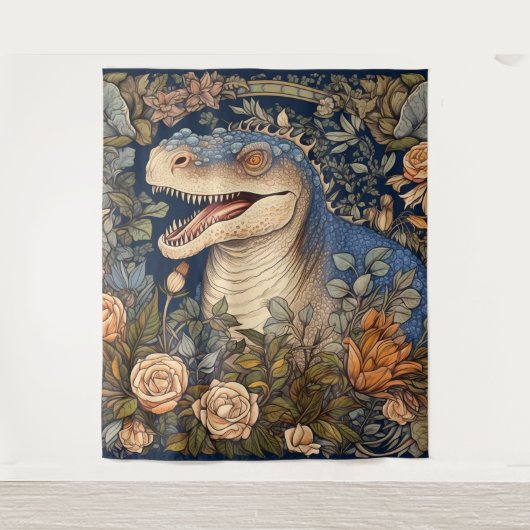 Dinosaurier und Blume Jugendstil Wandteppich (Vorderseite)
