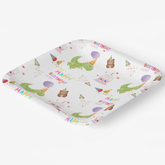 Dinosaurier und Cupcake Happy Birthday Design Pappteller (Gewinkelt)