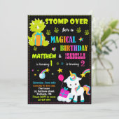 Dinosaurier und Einhorn Einladung zum Geburtstag T (Stehend Vorderseite)