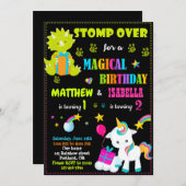 Dinosaurier und Einhorn Einladung zum Geburtstag T (Vorne/Hinten)