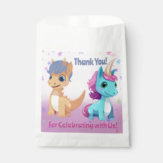 Dinosaurier- und Einhornbeutel für gemeinsame Gast Geschenktütchen (Vorderseite)
