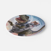 Dinosaurier und Katzenastronaut individuell anpass Pappteller (Schrägansicht)