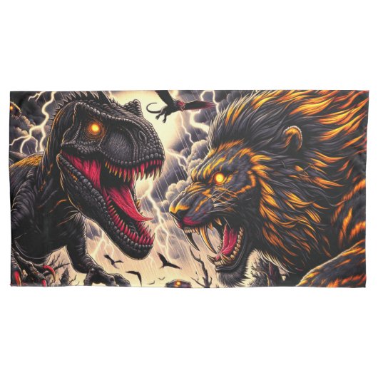 Dinosaurier und Löwenkampf Kissenbezug (Vorderseite)