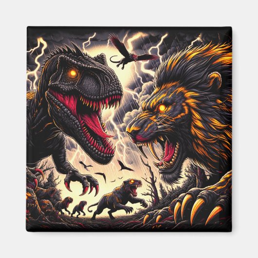 Dinosaurier und Löwenkampf Magnet (Vorne)