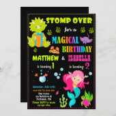 Dinosaurier und Meerjungfrau Einladung zum Geburts (Vorne/Hinten)