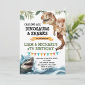 Dinosaurier und Shark-Party Einladung (Stehend Vorderseite)