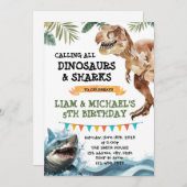 Dinosaurier und Shark-Party Einladung (Vorne/Hinten)