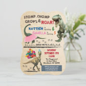 Dinosaurier und Tutu Einladung zum Geburtstag (Stehend Vorderseite)