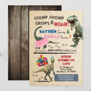 Dinosaurier und Tutu Einladung zum Geburtstag