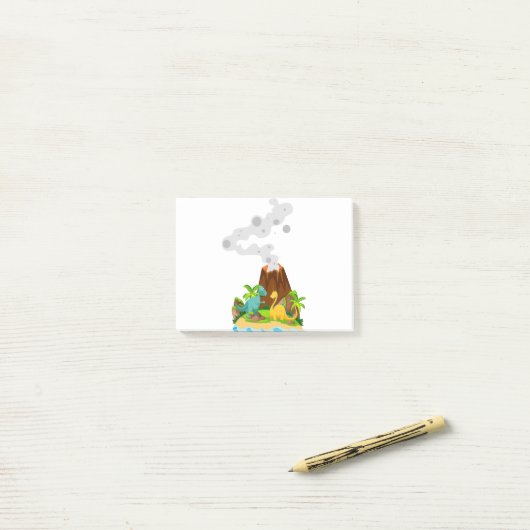 Dinosaurier und Vulkan Post-it Klebezettel (Auf Schreibtisch)