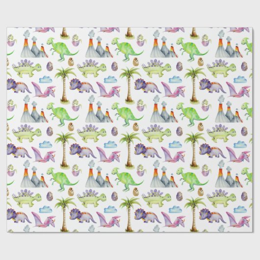 Dinosaurier und Vulkane Geschenkpapier (Flach)