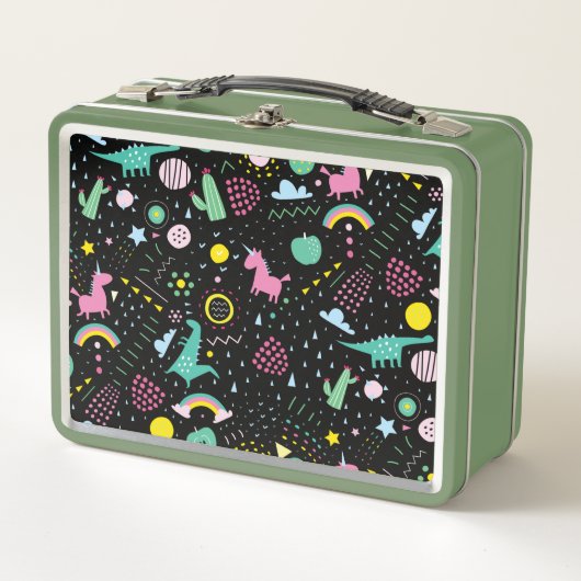 Dinosaurier Unicorns und mehr Metallspeisen Metall Brotdose (Vorderseite)