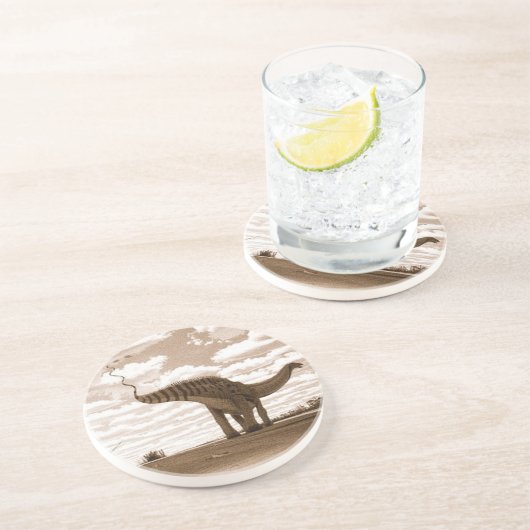 Dinosaurier-UntersetzerBrontosaurusSepia Gregory Sandstein Untersetzer (Seite)