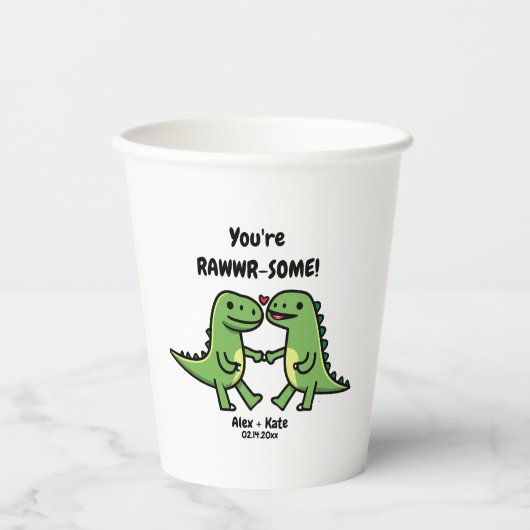 Dinosaurier valentines Papiertasse Pappbecher (Vorderseite)