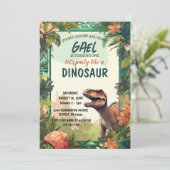 Dinosaurier verwandelt einen Jungen zum Geburtstag Einladung (Stehend Vorderseite)