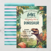 Dinosaurier verwandelt einen Jungen zum Geburtstag Einladung (Vorne/Hinten)